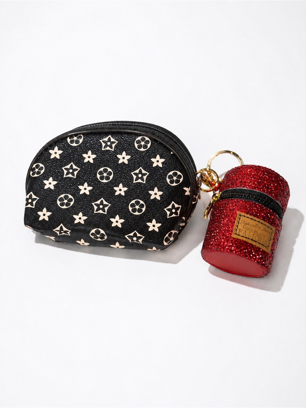 Cute Coin Purse & Red Glitter Earbud Case Keychain Wallet Pouch Accessory Set
